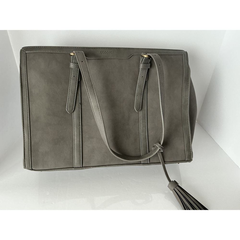 ECOSUSI Gray Tote Bag Faux Leather Laptop Shoulder‎ Bag Tassel Large
